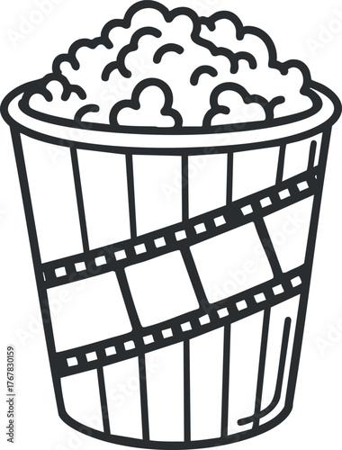 A cartoon-style illustration of a bucket filled with popcorn, perfect for movie nights.