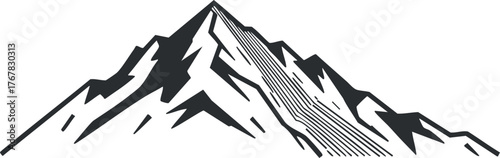 Stylized illustration of a mountain peak showcasing rugged terrain and snow-capped summit.