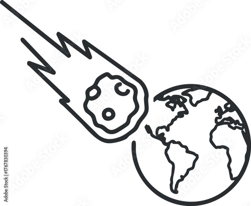 Illustration of an asteroid heading towards Earth representing a cosmic impact event.