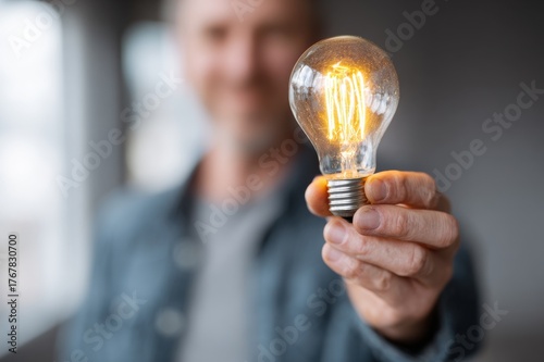 Bright energy of imagination man with light bulb