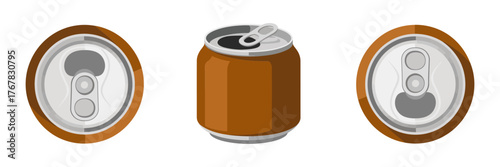Soda can tops and aluminum can icon, refreshing beverage graphics, pop drink elements, vector illustration set, branding