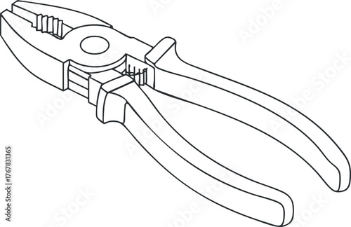 Illustration of a pair of pliers showing a detailed outline design for tools and mechanics.