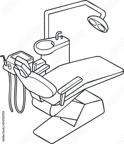 Illustration of a modern dental chair with equipment for dental examinations and treatments