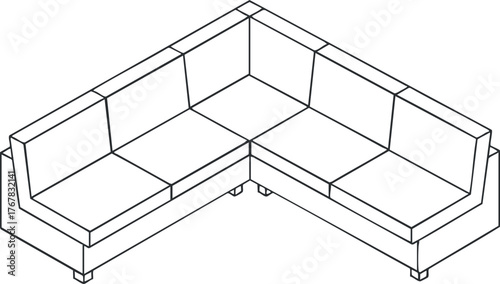 Outline illustration of a modern sectional corner sofa design for interior decoration.