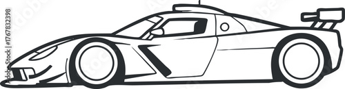 Sleek outline illustration of a modern sports racing car in profile view