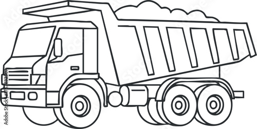A simple outline illustration of a dump truck used for construction and transportation.