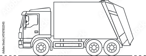 Illustration of a side view of a garbage truck designed for waste collection and disposal.