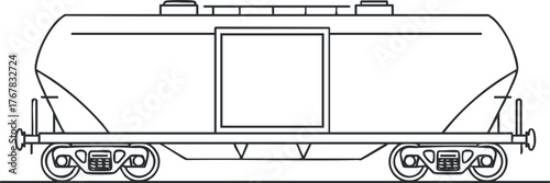 A detailed line drawing of a freight train car for transportation and logistics.