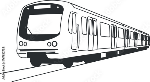 Illustration of a modern subway train on tracks representing urban transportation and commuting.