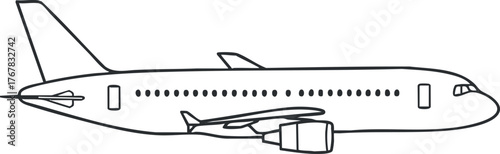Outline illustration of a commercial airplane representing travel and aviation themes.