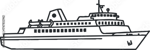 A sketch of a cruise ship designed for leisure travel across oceans and seas.