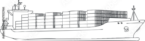 Illustration of a cargo ship loaded with containers for maritime transport and logistics.