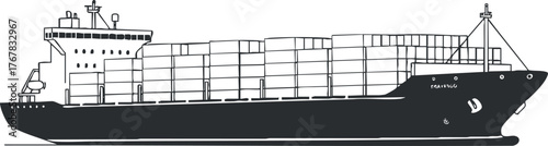 A detailed illustration of a cargo ship loaded with containers for maritime transport.
