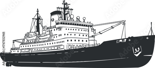 Illustration of a large ship designed for cargo transport and maritime operations.