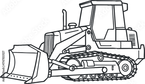 Outline illustration of a bulldozer showcasing its design and functionality in construction.