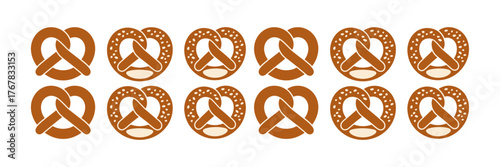 Pretzel border pattern, repeating baked snack icons, Oktoberfest style divider, savory food decoration strip, vector design