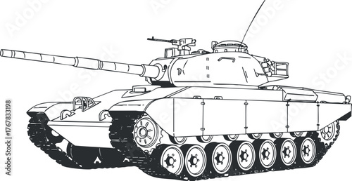Illustration of a military tank showcasing its design and mechanical features.