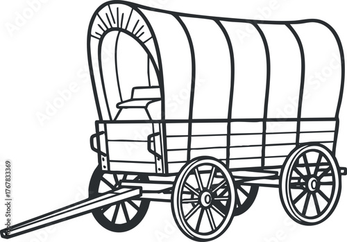 A vintage wooden wagon with a covered top, symbolizing old-fashioned transportation and exploration.