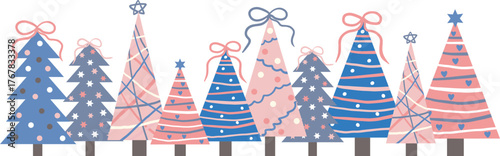 light pastel christmas tree border modern isolated vector illustration pink and blue winter holiday graphic design element background banner card print