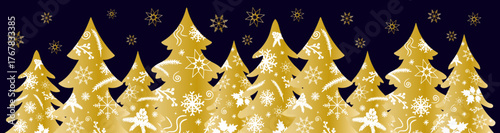 vector abstract new year border night gold christmas trees and snowflakes winter holiday graphic design element background banner card print decoration