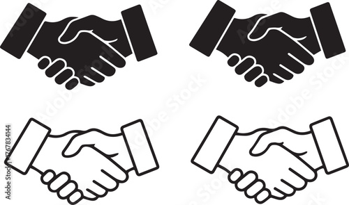Hand shake logo icon transparent . shaking hands in silhouette and outline styles. vector set Hand shake logo icon transparent png. shaking hands in silhouette and outline styles. vector set