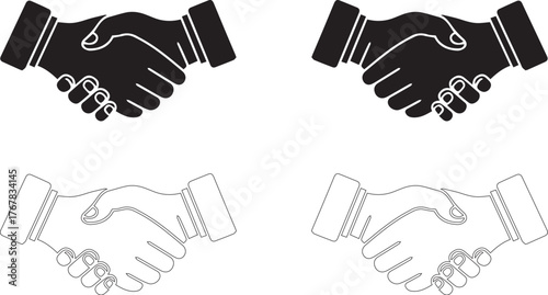 Hand shake logo icon transparent . shaking hands in silhouette and outline styles. vector set Hand shake logo icon transparent png. shaking hands in silhouette and outline styles. vector set