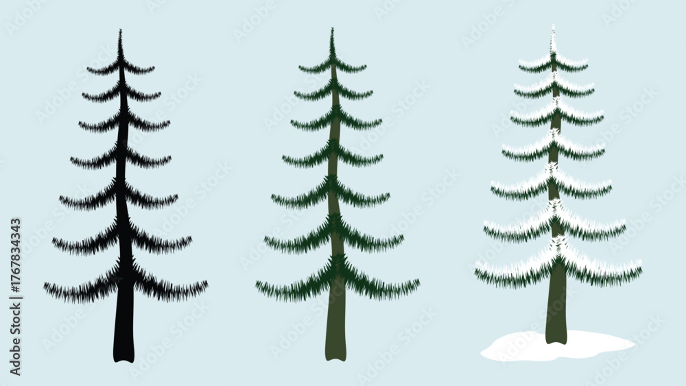 Obraz premium Christmas tree set illustration, Christmas winter, Christmas festival, on light blue background, EPS file