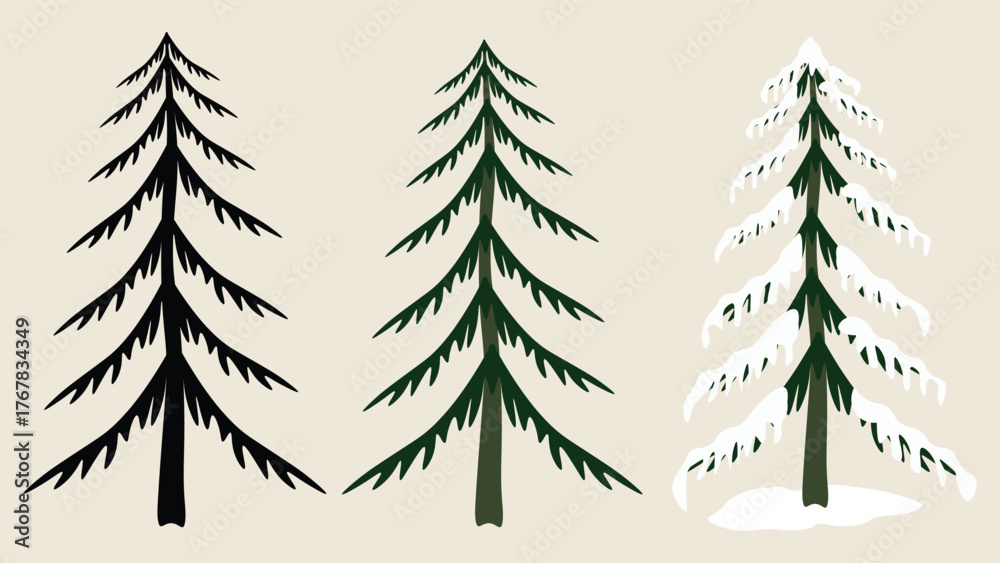 Obraz premium Christmas tree set illustration, Christmas winter, Christmas festival, on a light pink background, EPS file