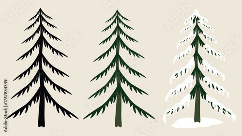Christmas tree set illustration, Christmas winter, Christmas festival, on a light pink background, EPS file