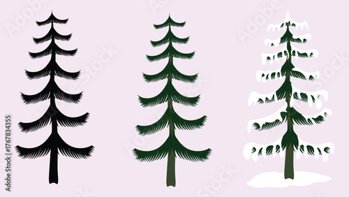 Christmas tree set illustration, Christmas winter, Christmas festival, on pink background, EPS file