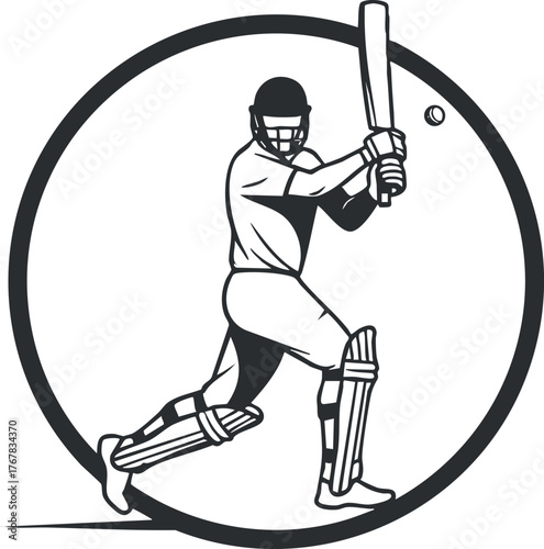 A graphic illustration of a male batsman in action during a cricket match.