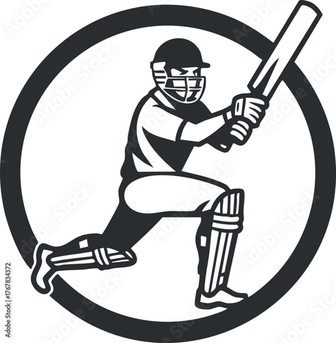 A graphic illustration of a cricket batsman in action during a match.