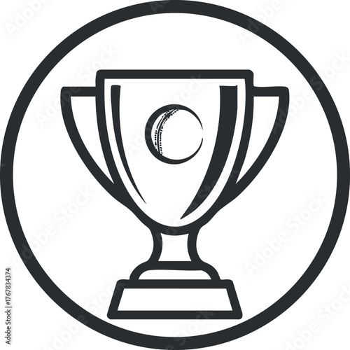 A minimalist trophy icon featuring a baseball, symbolizing sports achievement and competition.