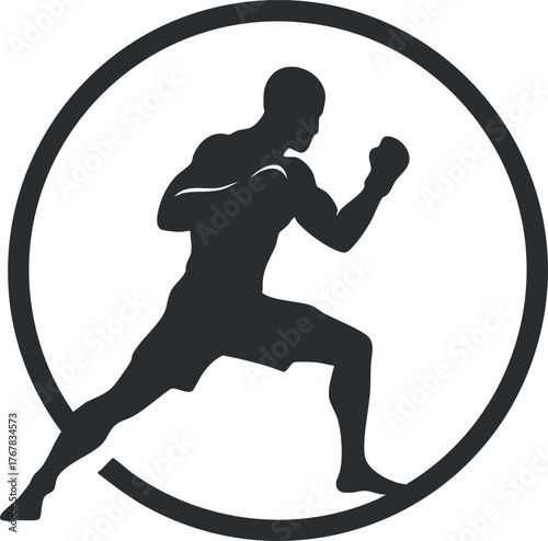 A dynamic silhouette of a boxer in a fighting stance representing strength and athleticism.