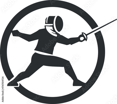 A dynamic silhouette of a fencer in action, showcasing the sport of fencing.