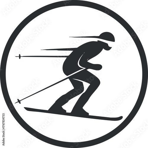 Silhouette of a skier in motion, representing winter sports and outdoor recreation activities.