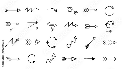 Hand-drawn arrow collection simple doodle style vector illustration for graphic design and web elements