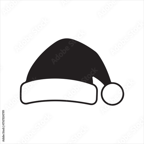 Simple Santa hat outline icon, minimalist Christmas headwear symbol vector illustration design