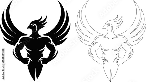 Strong powerful muscular arm silhouette black and white illustration graphic