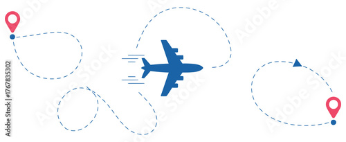 Plane  Flight Path Vector, Isolated Airplane on White Background, Aviation Illustration, Travel and Transportation Icon, Airplane Track Graphic for Design
