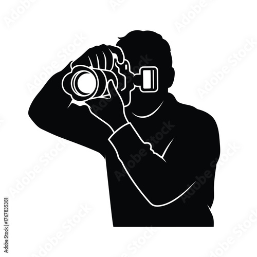 Silhouette of a photographer capturing a moment with a dslr camera vector