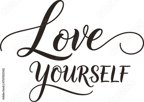 Elegant Calligraphy Script Featuring 'Love Yourself' Phrase