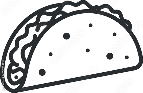 A simple and stylized illustration of a taco with various fillings and toppings.
