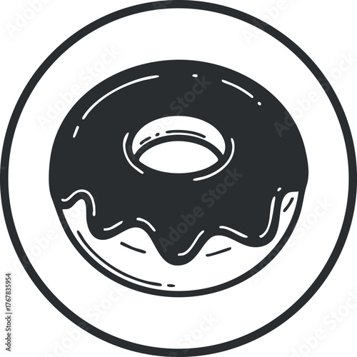 A simple and stylish illustration of a donut with chocolate glaze and a round shape.