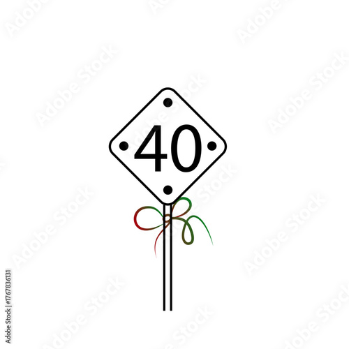 Minimalist line art icon of a road speed limit sign with decorative ribbon, isolated on transparent background, great for travel, driving and road safety themes