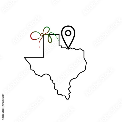 Minimalist line art location icon map with a location pin and decorative ribbon, isolated on transparent background, perfect for travel, navigation and geography themes