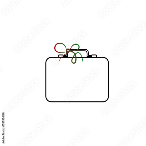 Minimalist line art icon of a classic travel briefcase with a decorative ribbon, isolated on transparent background, ideal for business trip, journey and travel concepts