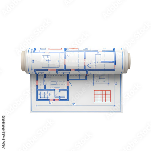 3D realistic blueprint plan icon isolated on white