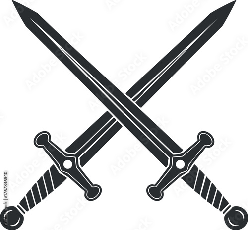 Crossed swords illustration symbolizing battle or combat in a decorative graphic style.