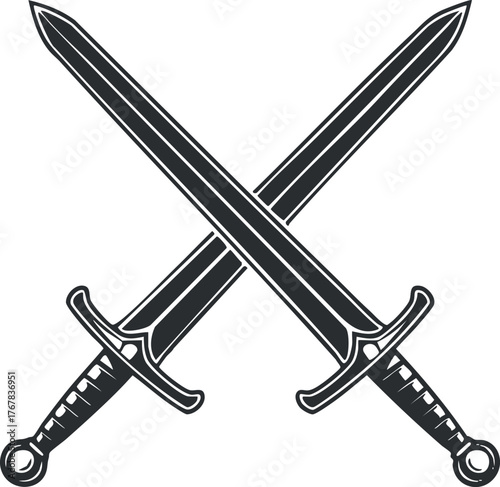 Crossed swords illustration symbolizing battle combat and medieval warfare themes.